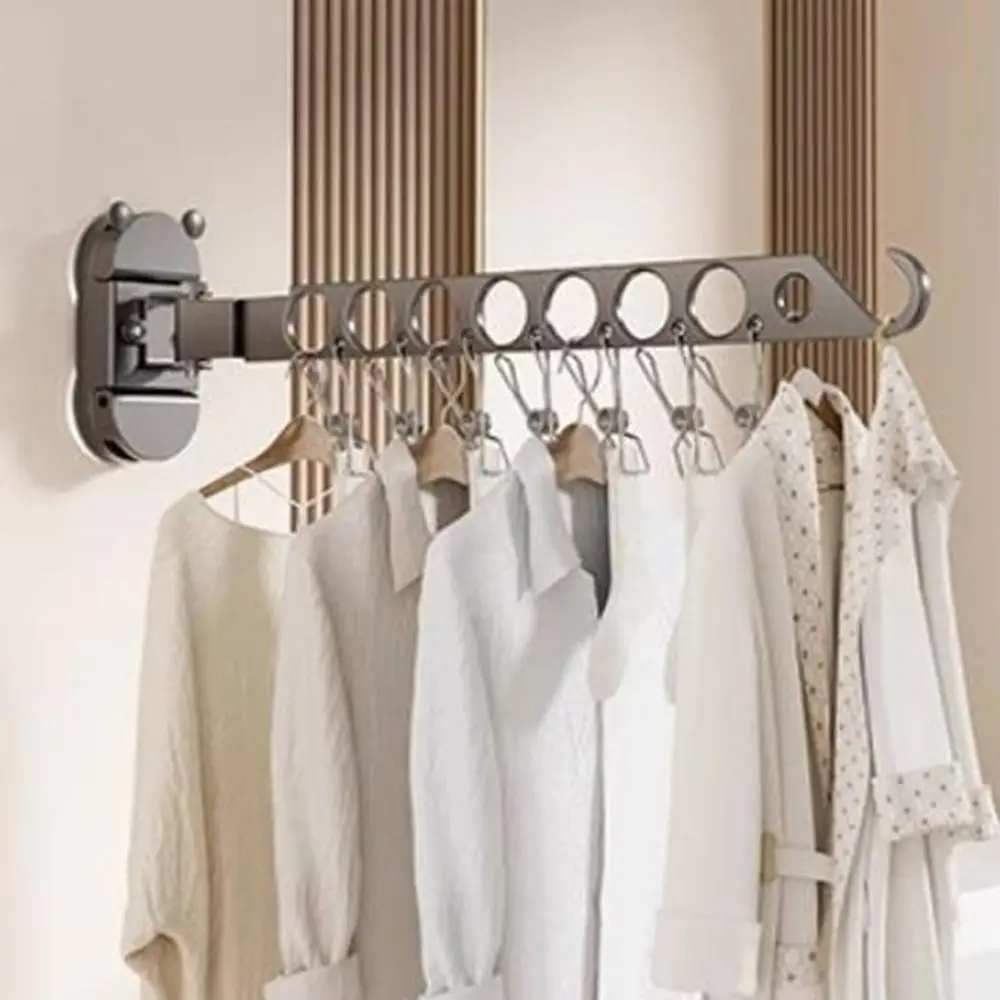 

8 Holes Suction Cup Clothes Drying Rack Space Aluminum Wall Mounted Folding Drying Rack Invisible Space Saving