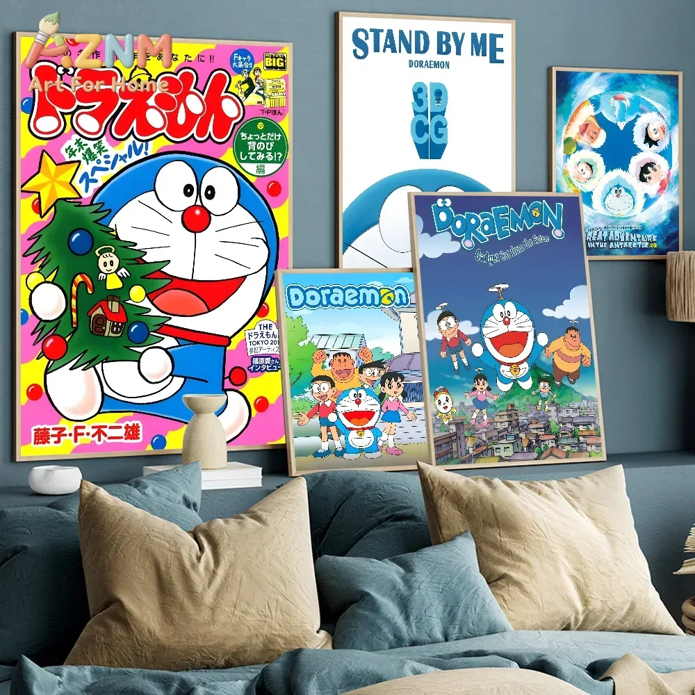 Pósteres Clásicos Vintage de Doraemon, Decoración de Pared, Arte en Papel Kraft Blanco, Decoración Kawaii para Habitación
