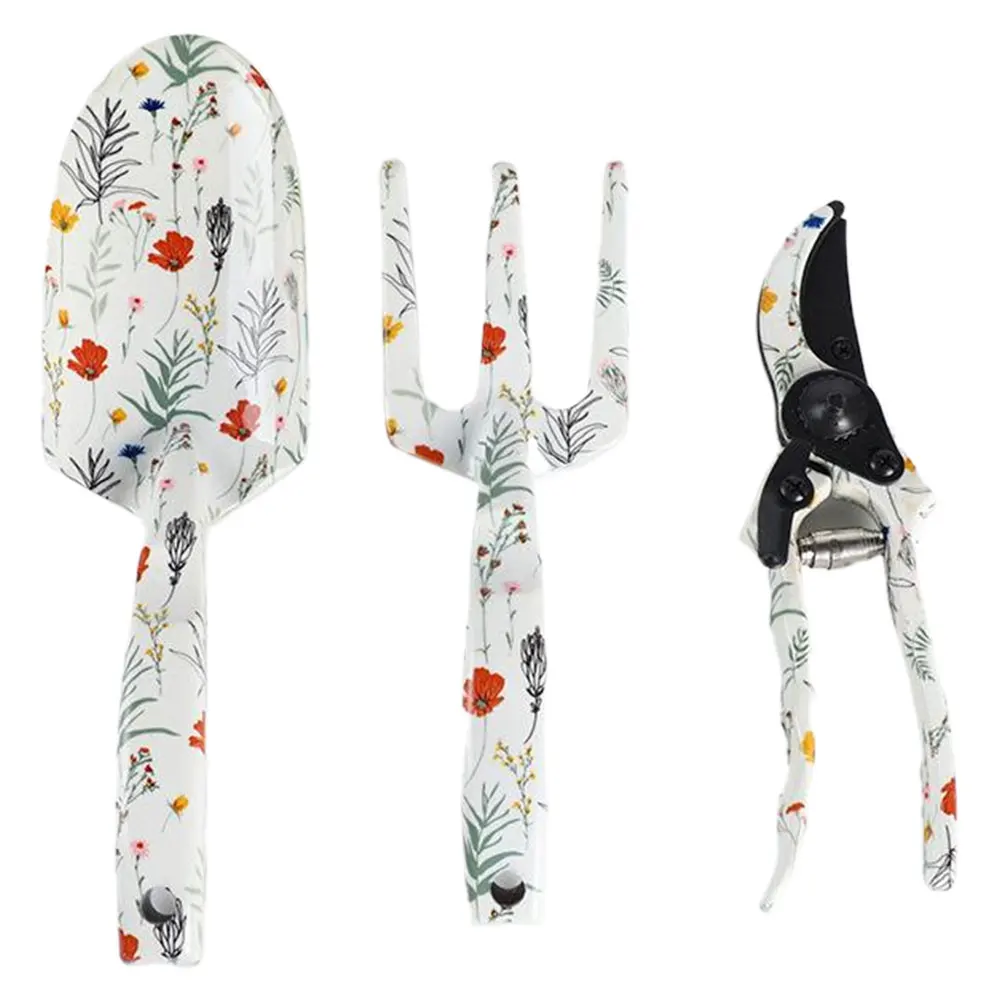 

3 Piece Aluminum Gardening Tool Kit Garden Rake and Hand Trowel Horticultural Planting Tool Hand Rake Pruning Shear and Trowel