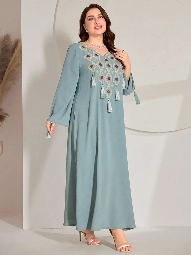 Eid Djellaba Ricamo Nappa Abaya per Le Donne 2024 Plus Size Abito Musulmano Islam Abbigliamento Robe Dubai Caftano Turchia Veste Caftano