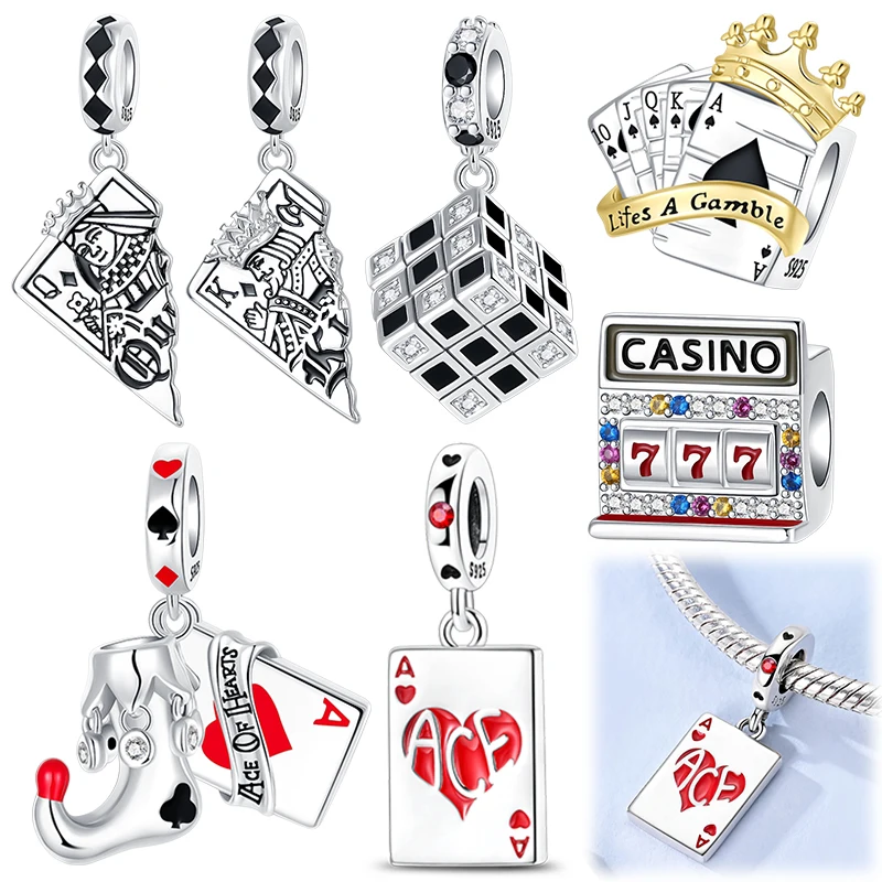 925 Sterling Silver Poker Charms Playing Cards Dangle Beads Fits European Style Bracelets Lucky Jewelry Gift for Women