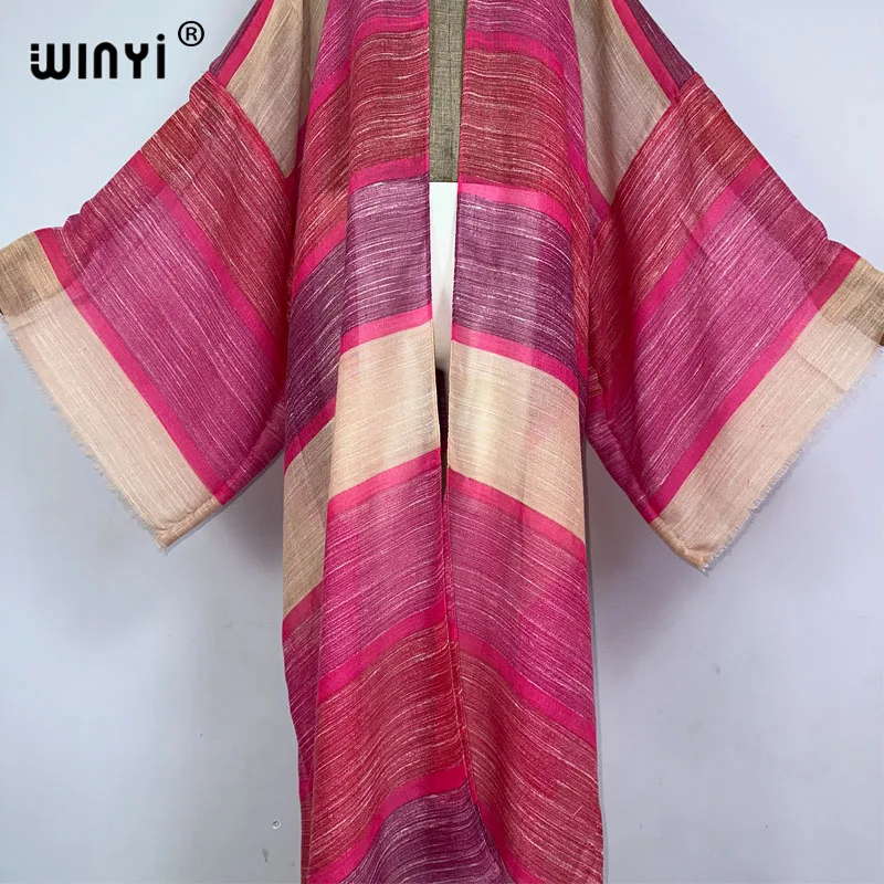 WINYI kimono Africa boho nadruk w paski plażowe stroje kąpielowe 2023 elegancki kardigan seksowna wakacyjna sukienka na plażę maxi strój kąpielowy