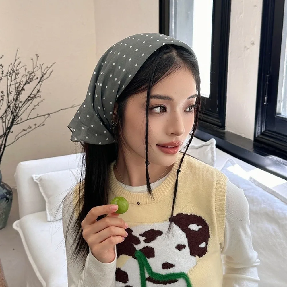 Модный шарф для волос в горошек, имитация шелка, тонкая повязка для волос с квадратной талией, занавеска для волос, резинка для волос