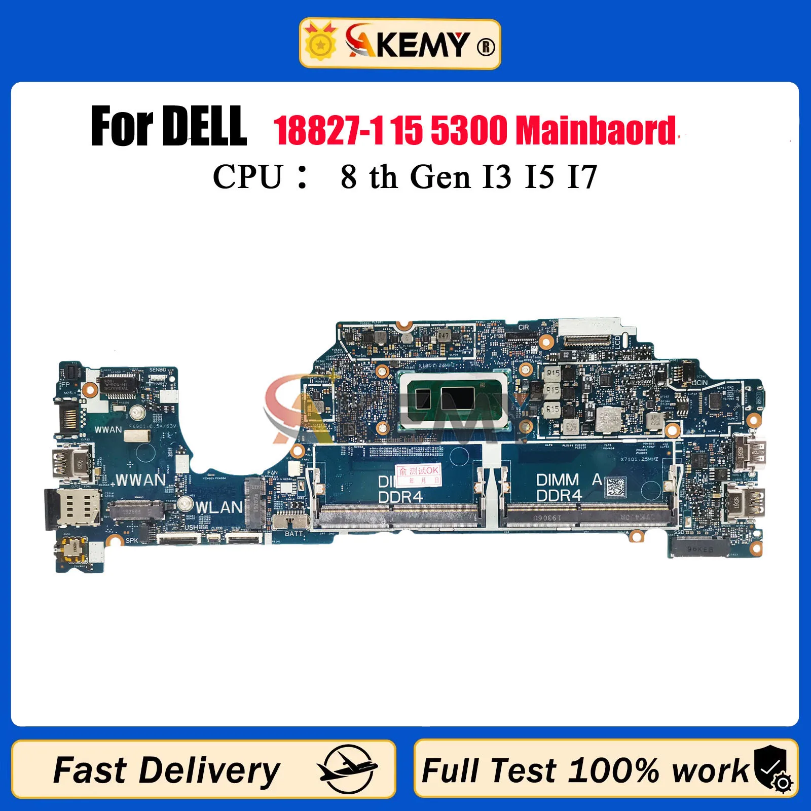 

18827-1 For DELL Latitude 5300 Laptop Mainboard with i5 i7 CN-05N31T 05N31T 5N31T 0RK2CY 05KRX2 DDR4 Motherboard 100% Tested OK