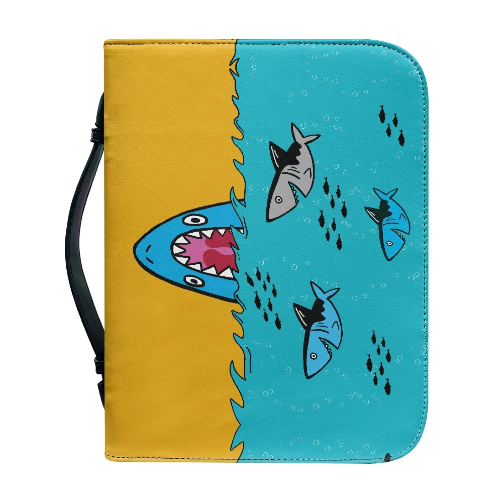 XIXIRIMIDO Shark Ocean Book Carrying Bag PU Leather Zippered Pockets Bible Bags Tote for Church 2026 Collection