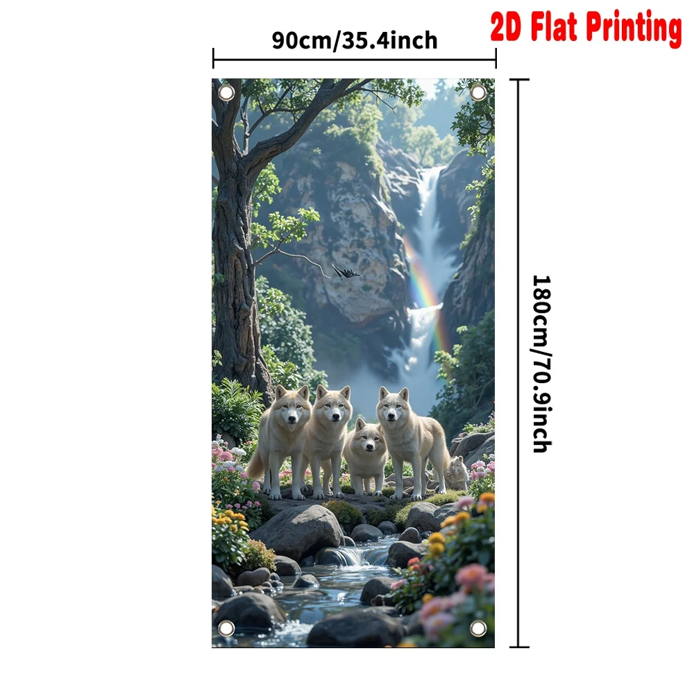 2D Flat 1pc Door Banner Wolves by Rainbow Waterfall Polyester Perfect for Decor for Bedroom Living Room Dining Room storage room