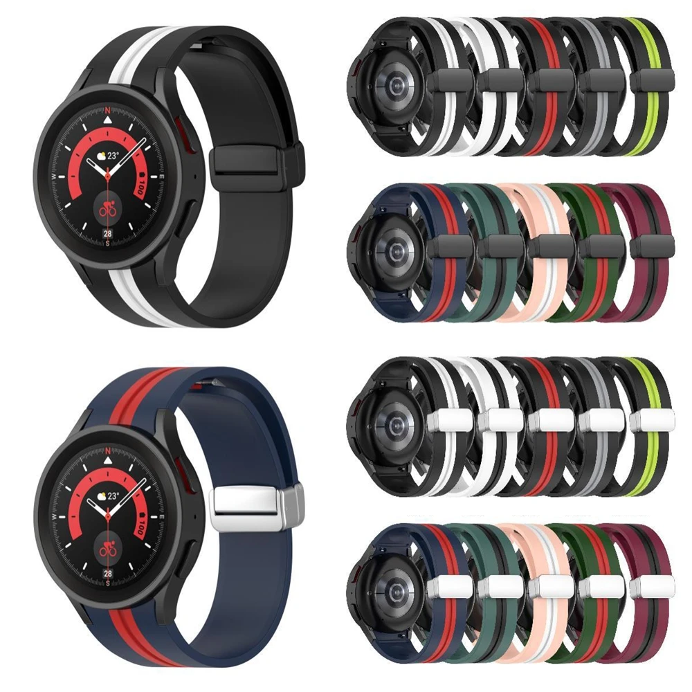 Original ซิลิโคนสายรัดหัวเข็มขัดแม่เหล็กสำหรับ Samsung นาฬิกา4/5 40 44มม.นาฬิกา5 Pro 45มม.สำหรับ Galaxy นาฬิกาคลาสสิก4 46 42มม.