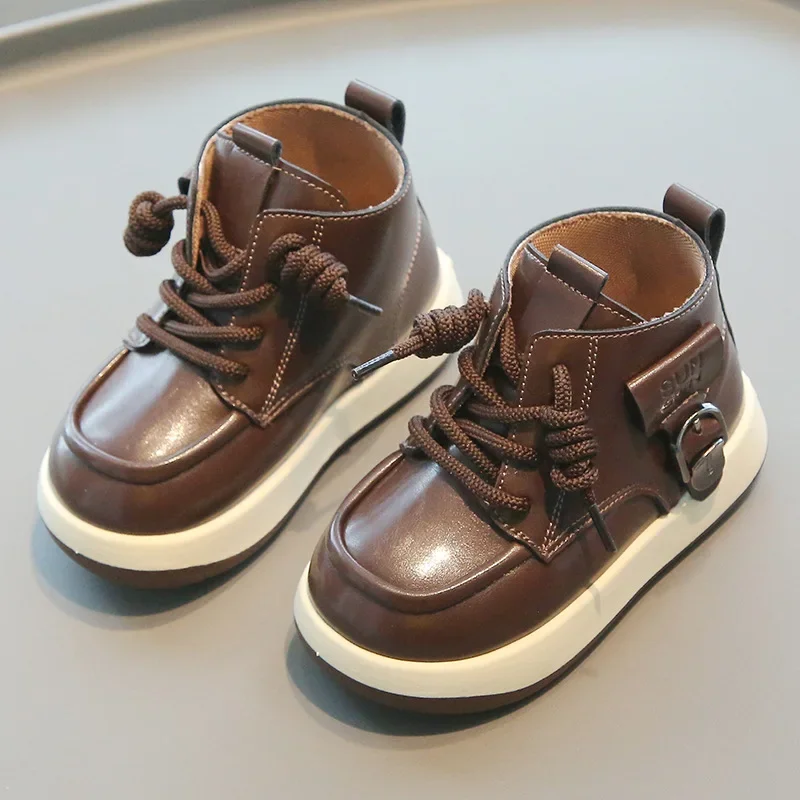 Boys Autumn Winter Ankle Boots Child Retro Warm PU Leather Boots Student Side Zipper Casual Shoes Kids Soft Sole Slip-Resistant