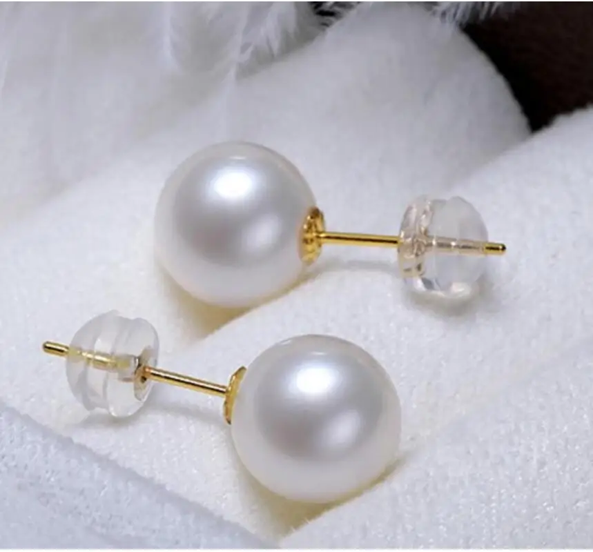 charming pair of 10-11mm south sea round white pearl earring 18k