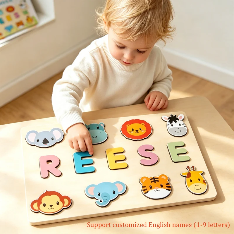 Rompecabezas de madera personalizado Montessori, tablero de rompecabezas personalizado con nombre del bebé, juguetes educativos a juego para niños pequeños, cumpleaños personalizado
