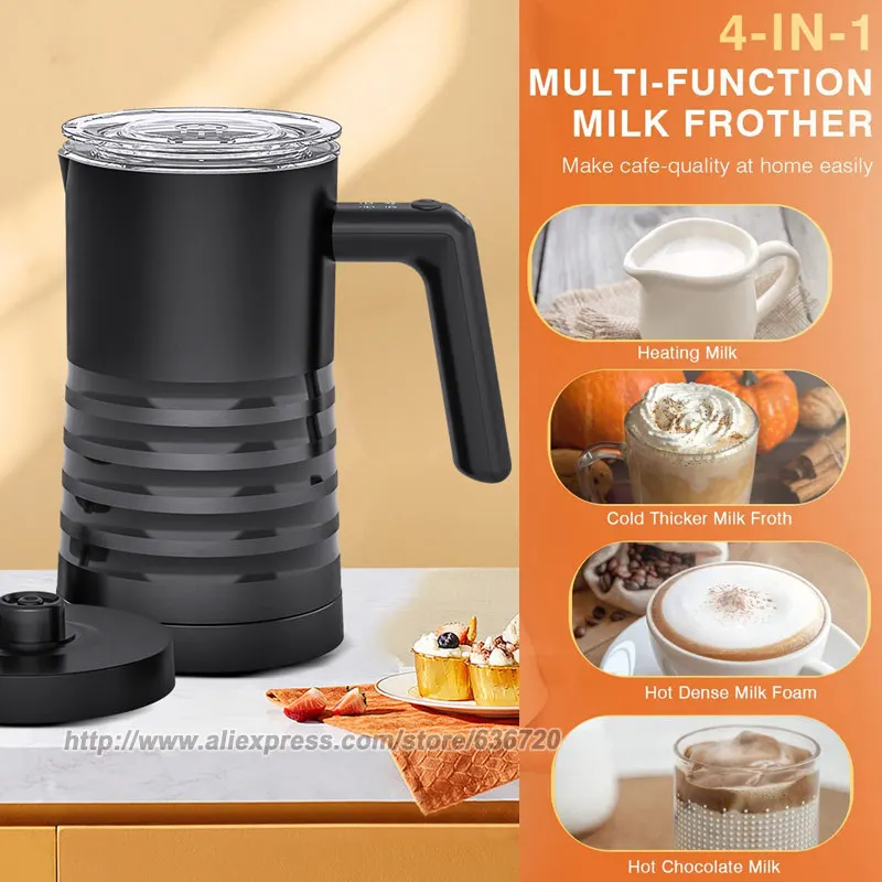 رغوة الحليب الكهربائية، مكواة بخار الحليب 4 في 1، 11.8 أونصة/350 مل صانع رغوة دافئ وبارد أوتوماتيكي للقهوة واللاتيه والكابتشينو