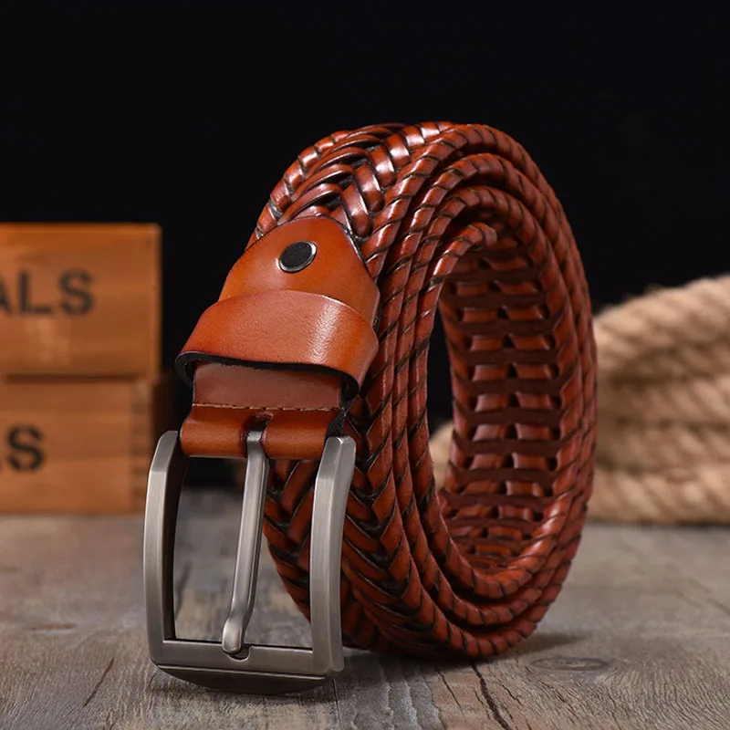 Braided Leather Belt for Men\'s Belts 4.0CM Width Luxury Genuine Leather Cow Straps Hand Knitted Designer Strap Leather Belt Men