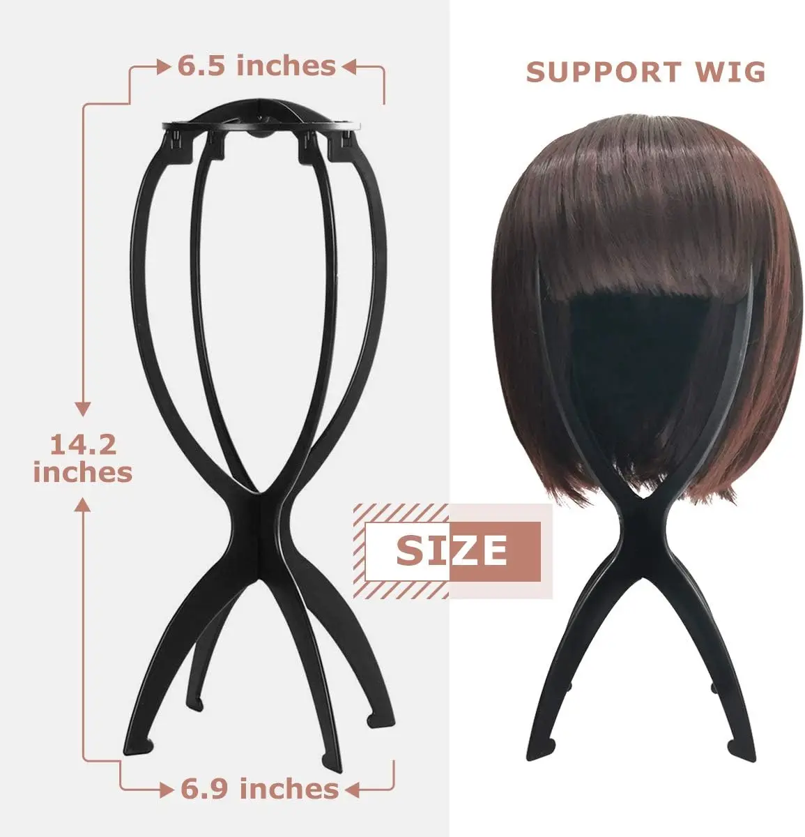 3PCS Wig Stand Portable Collapsible Wig Holder Durable Wig Display 14.2 Inch Tool Hair Display Travel Wig Stand for All Wigs