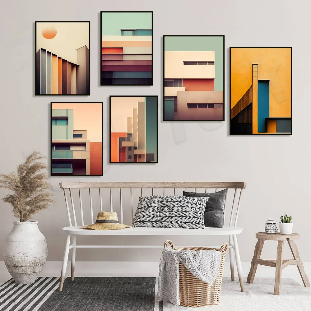 Minimalist city architecture, minimalist fantasy California, modern architecture poster, neutral colors, minimalist design