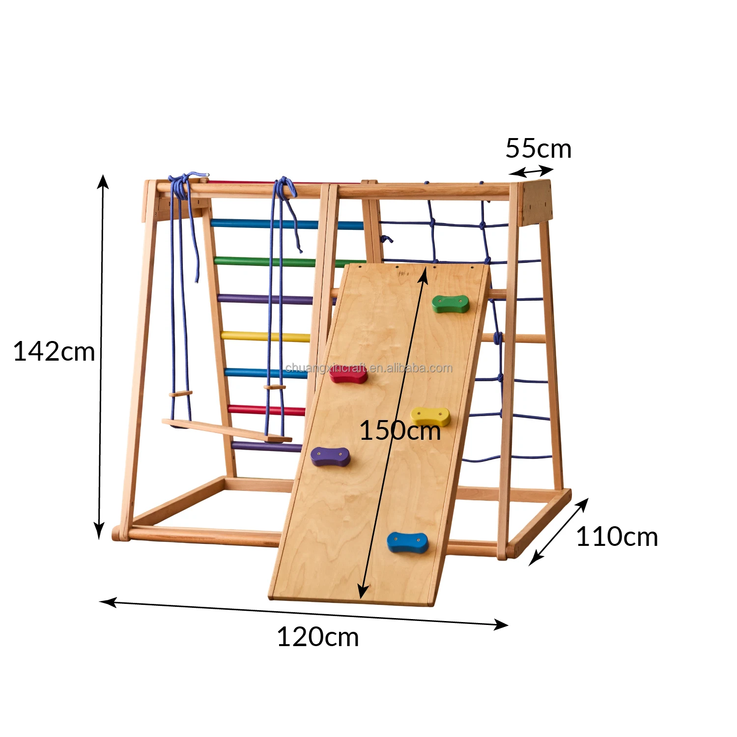 Wooden Rainbow Climbing Frame Indoor Playground Indoors for Kids Activity Climber Ladder Swing Slide Play Structure Set