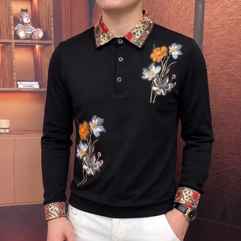 Luxury Embroidered Polo Collar Sweatshirt for Men Fashion Long Sleeve Casual Social Pullover Breathable Versatile Street Hoodie