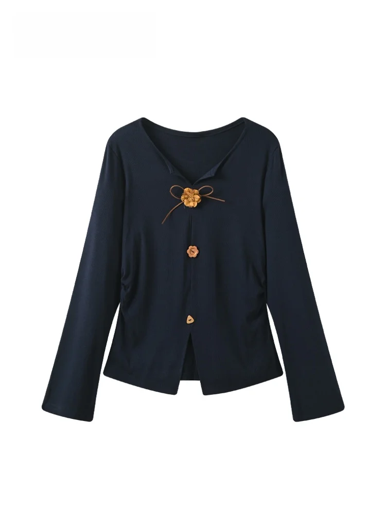 

Casual V-Ne Long Sve Women's T-irt plus Size Faionable Versatile Meat Concealing Anti-Aging Top for Spring