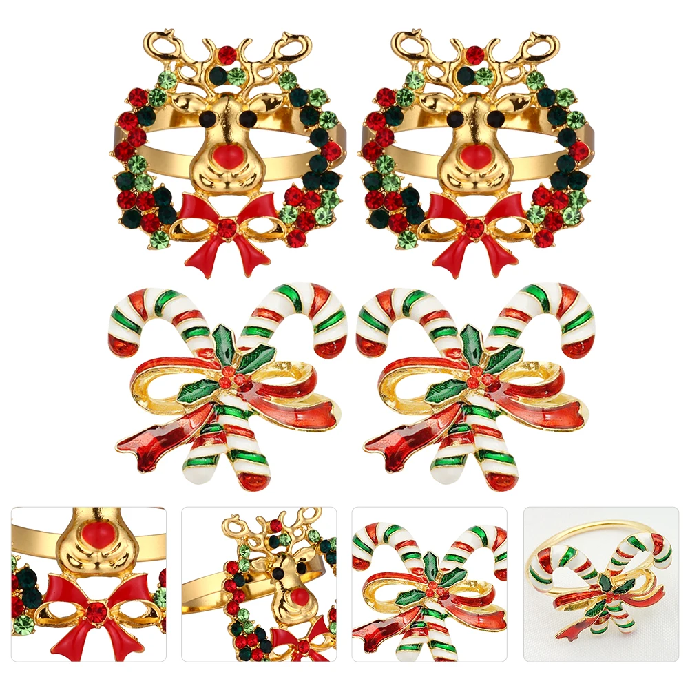 

4 Pcs Decoration Napkin Ring Buckle Rings Deer Gift Buckles Rhinestones Christmas