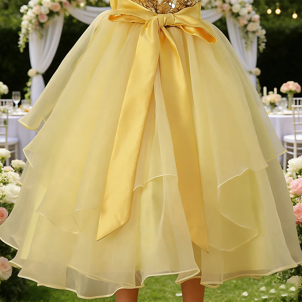 Girls Sparkly Sequin Flower Girl Dress Sleeveless Layered Tulle Pageant Gown for Wedding Party Birthday Kid Formal Princess Gown