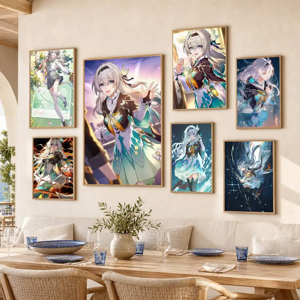 H-Honkai Star Rail F-Firefly Waterproof Self-Adhesive Wall Poster for Bedroom Living Room Home Decor
