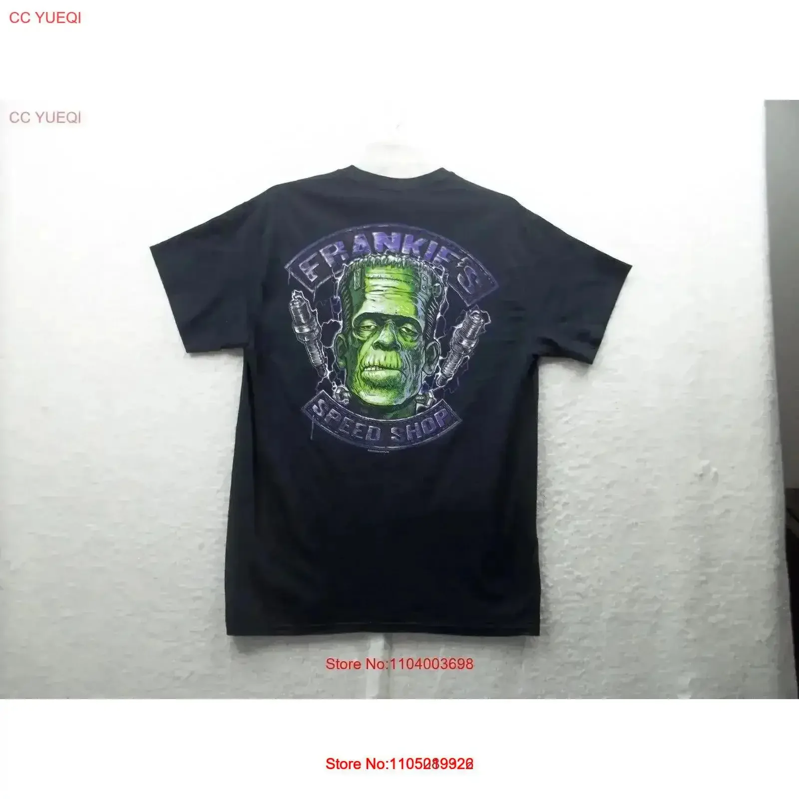 تي شيرت رجالي أسود من Frankies Speed Shop مقاس M NWT Frankenstein عتيق مغسول ملابس الشارع الشهير للارتداء اليومي موضة قليلاً