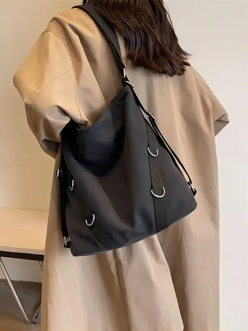 2024 New Casual Women Canvas Shoulder Bag Lage Capacity Travel Backpack Female Tote Bag Simple Commuting Handbags