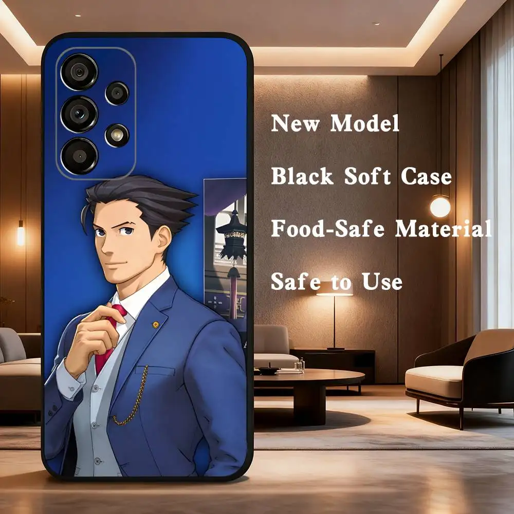 حافظة هاتف Game Ace A- Attorney لهاتف سامسونج جالاكسي A73,31,32,72,41,53,52,71,22,5G,Note,J7,8,9 غطاء أسود ناعم