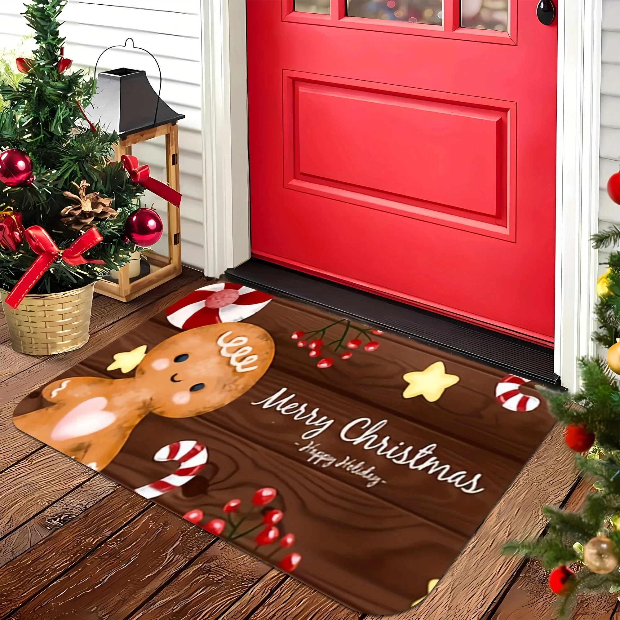 Christmas Gingerbread Man Kitchen Floor Mat Decor Kitchen Hallway Balcony Rugs Bedroom Non-slip Doormat Home Floor Decorations