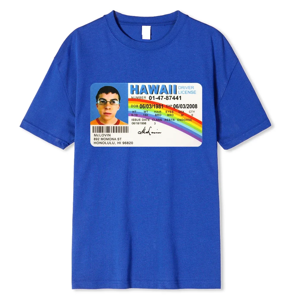 Homme t Shirt Summer Men t-Shirt Mclovin Id Card Superbad Geek Mens Cotton t-Shirt Unisex t-Shirt Teenagers Cool Soft Clothing