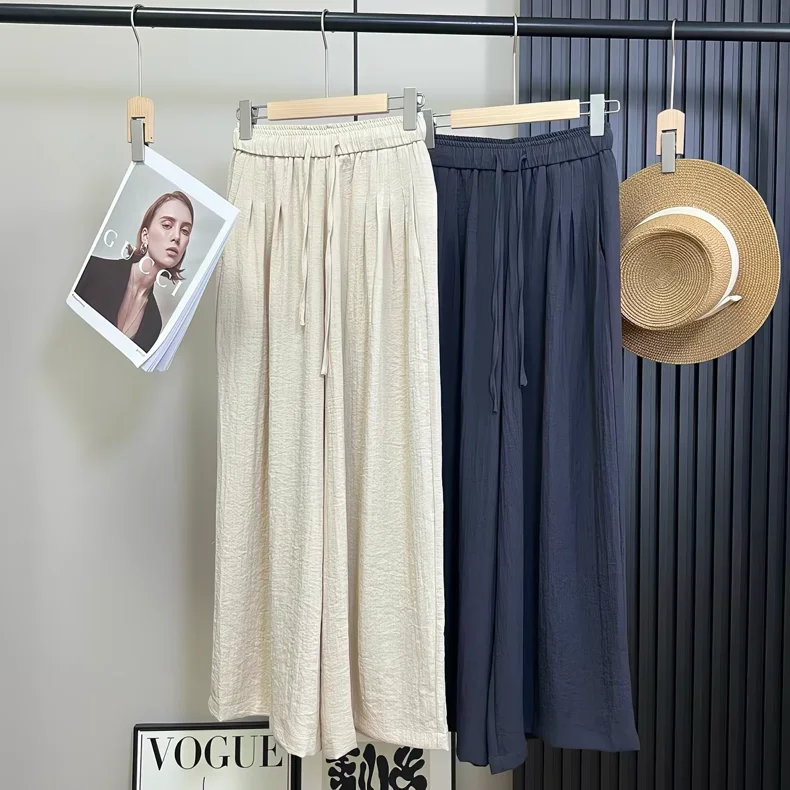 Casual Wide Leg Pants Women's High Waist Loose Fit  Mixed Fabric Drapey Comfortable Skin-friendly Commute Style