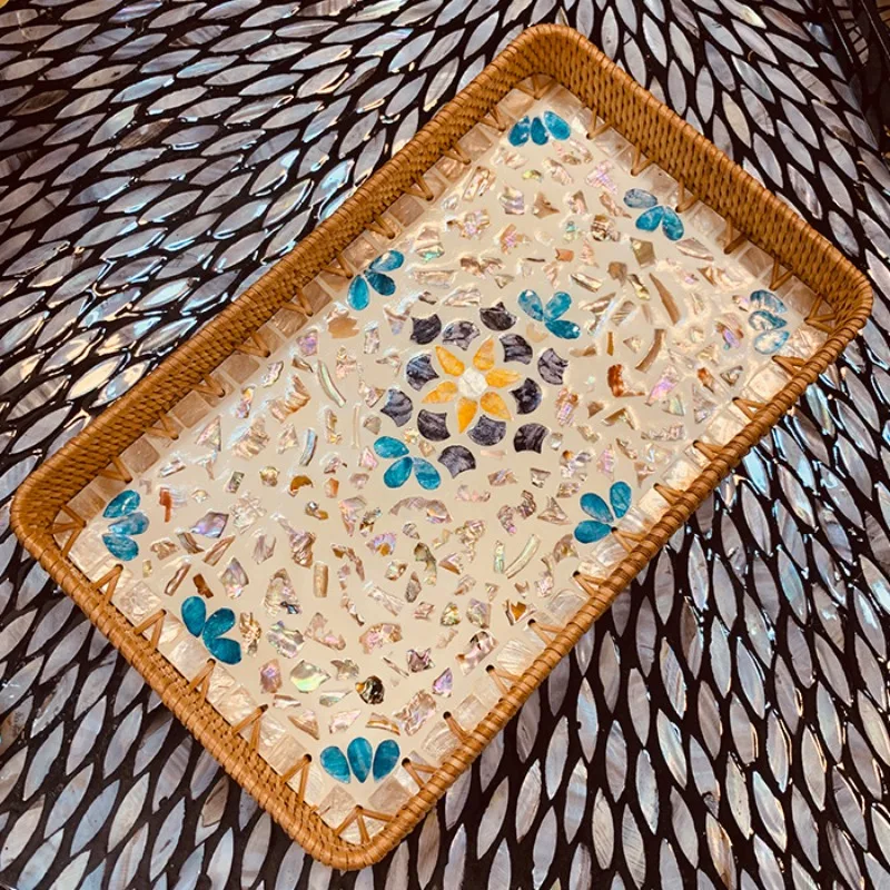 

High value colorful handmade rattan woven shell tray fruit tray tea tray large suitable for bedrooms and living rooms
