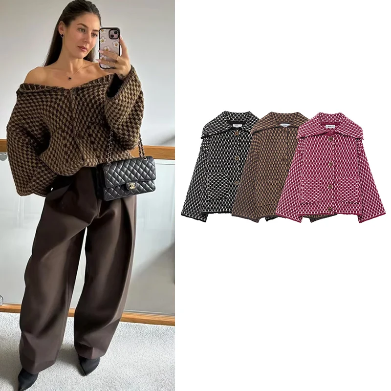 سترة مشغولة من الصوف جاكيتات المرأة خريف 2025 موضة جديدة فضفاضة أنيقة الدافئة المرأة سترة شيك الشارع السفر الشباب سترة