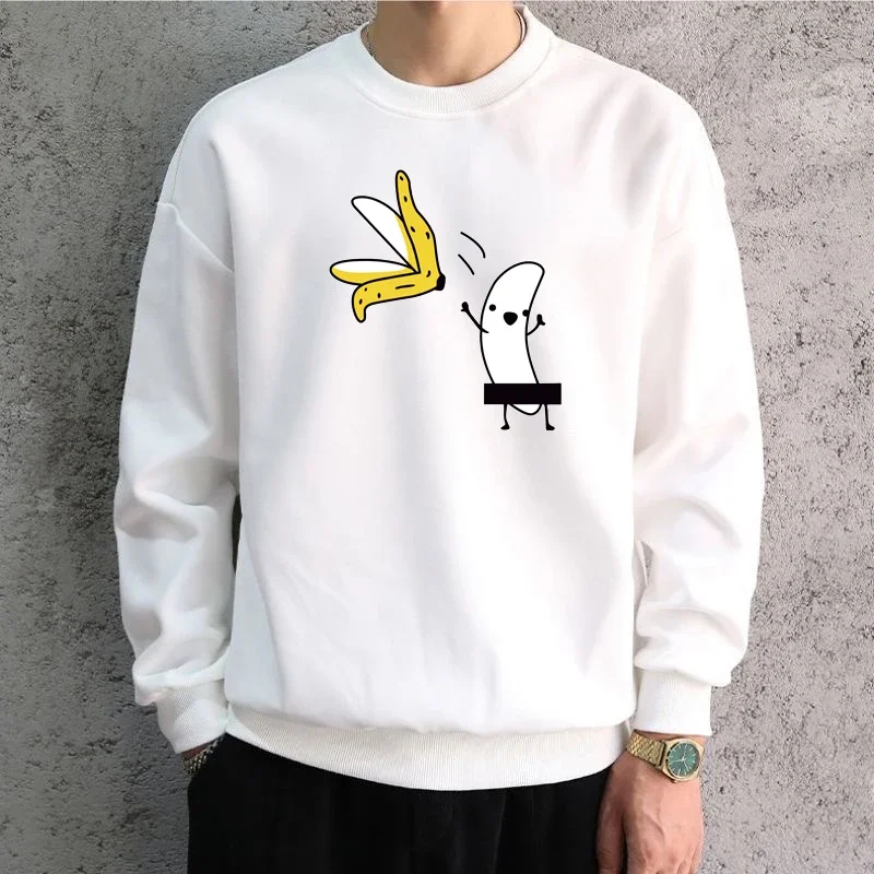 Fun Banana Printed Men Oversized Sweatshirts Hoodied Japan Graphic Long Sleeve T-shirt Cotton Hip Hop Sports Top Men Clothing