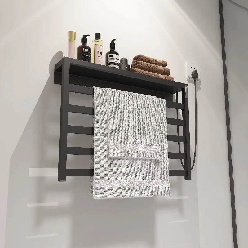 Smart Black Bathroom Electric Heated Towel Rack Thermal Radiator Cloth Screen Dryer Feature Heater for Bath Heated Towel