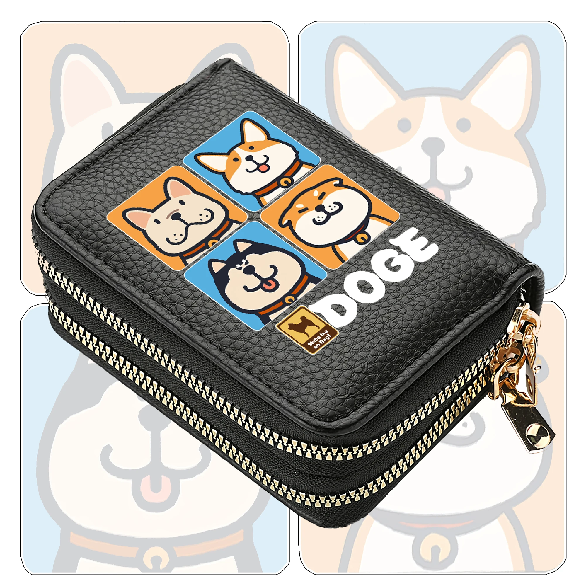 

Милая собака Шиба-ину Doge для девочек, короткие кошельки на двойной молнии, мультяшный держатель для карт, кошельки для монет, маленькие клатчи, карманы для денег