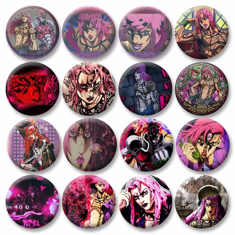 

Golden Wind Diavolo Doppio Anime Enamel Pins Cartoon King Role Crimson Round Brooch Badge for Backpack Hat Jewelry Gift for Fans