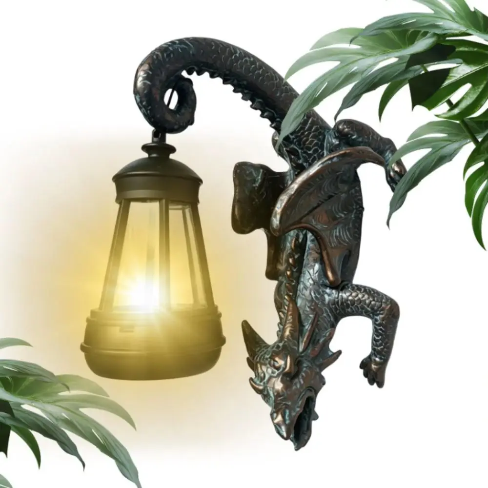 Solar-Powered Dragon Garden Statue Light-Up Ornament Resin Craft Dinosaur Lantern Whimsical Design Creative Decoration