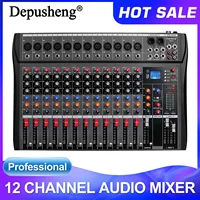 DEPUSHENG DX12 Mezclador de audio profesional Consola de audio de estudio de 12 canales Entrada USB MP3 Consola de DJ de alimentación fantasma de 48v
