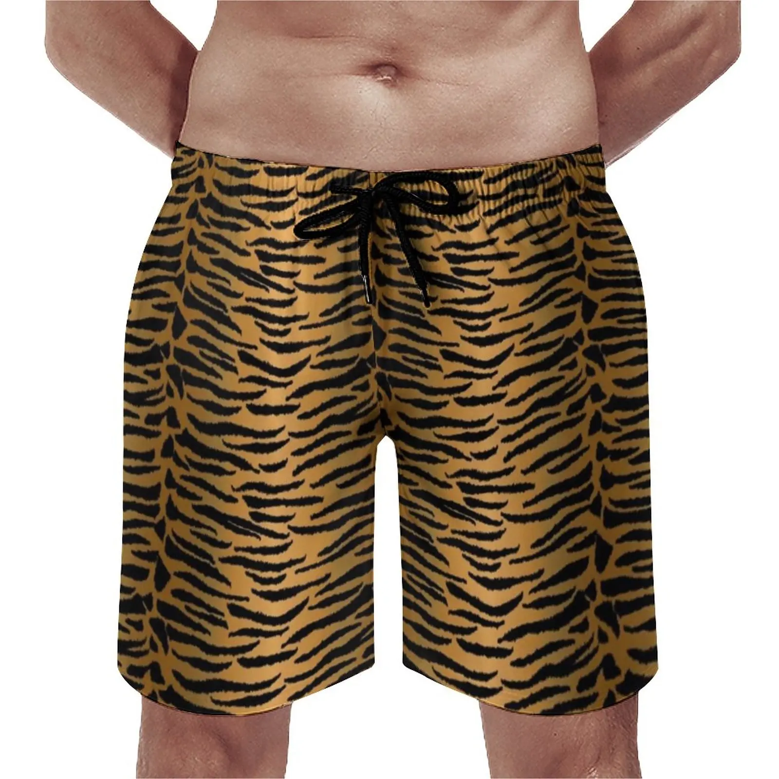 

Golden Tiger Print Board Shorts Animal Skin Lovers Casual Beach Shorts Males Printed Sports Fitness Quick Drying Beach Trunks