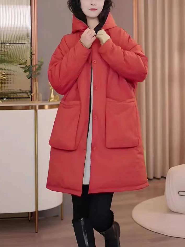 

Thiened Mid-Length Cotton Jaet Women's Winter New Sle Simple Versatile Warm Personali Casual Cotton Coat Outerwear