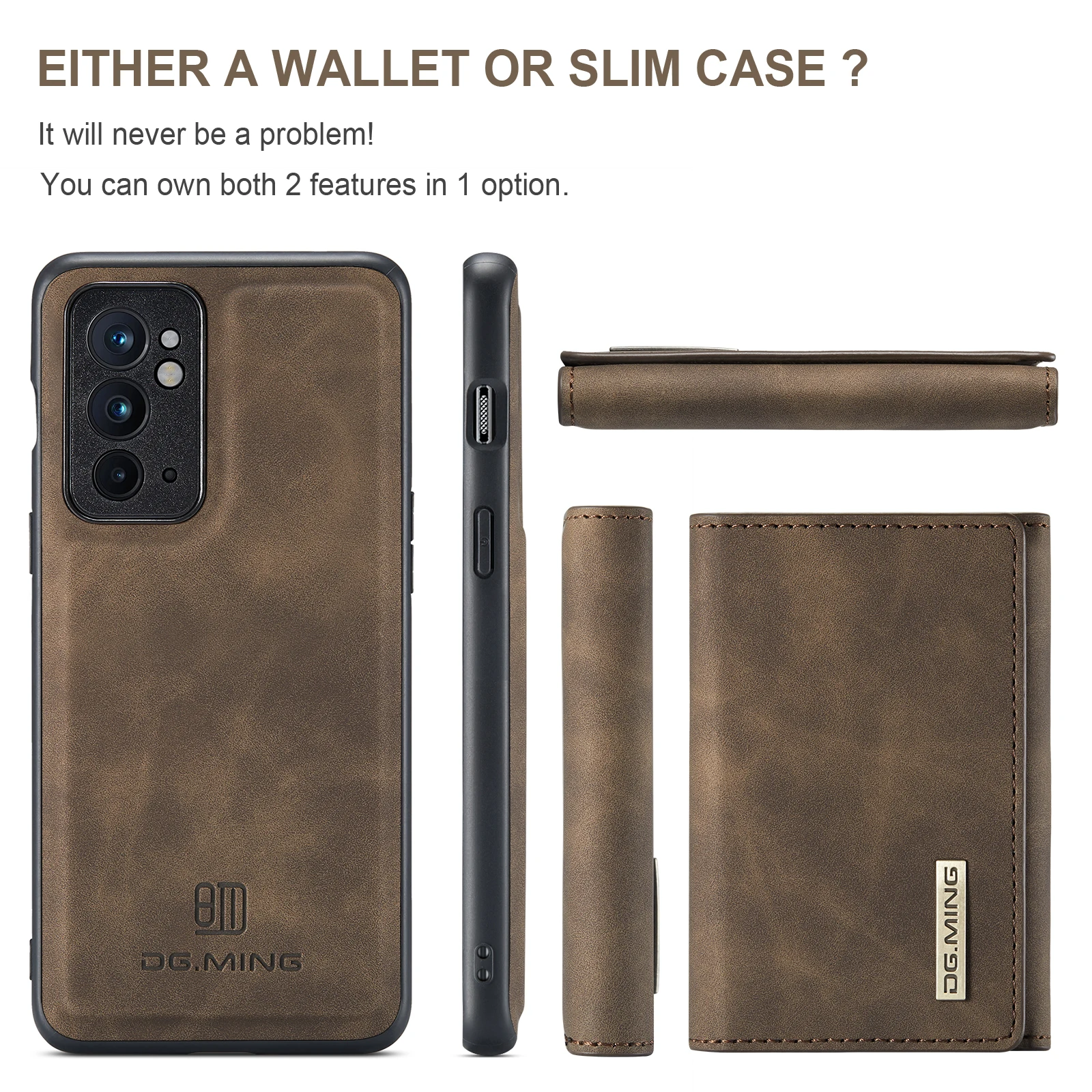 DG.MING Detachable 2in1 Case For OnePlus 13 12 11/Nord 2/9RT 5G Wallet Case Leather Magnetic Sleeve Cover for OnePlus 9/9Pro/9R