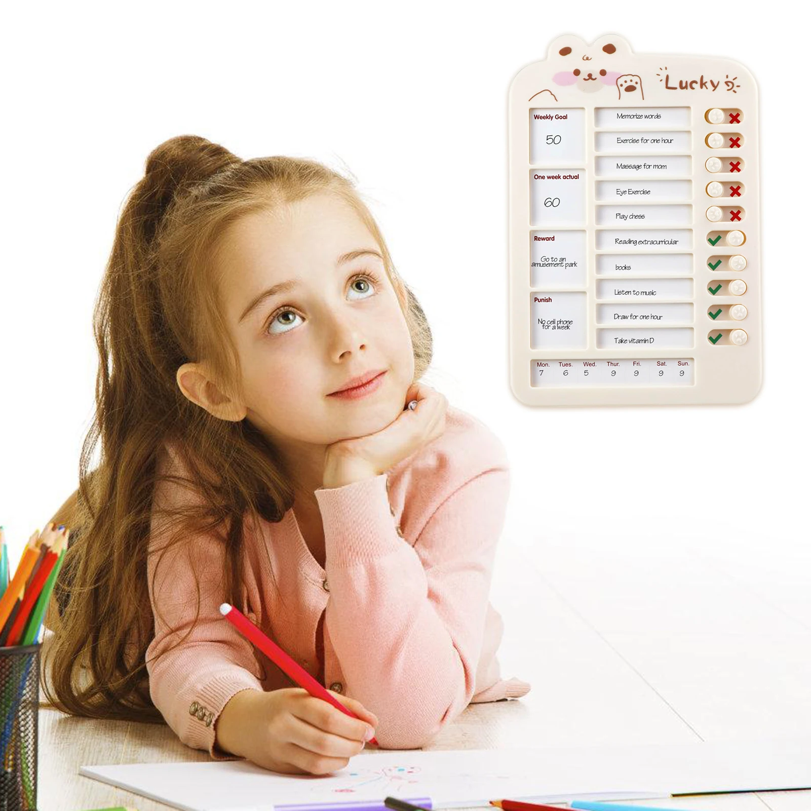 Cute Bear Memo Checklist Board Children's Self-discipline Punch Card Holiday Schedule Memo Board Wall Hanging Checklist