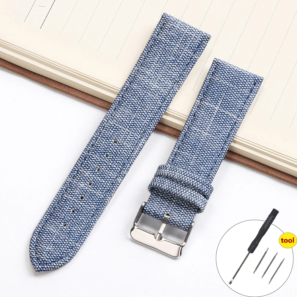 12/14/16/18/20/22mm Denim Pattern Nylon Watchband for Huawei Gt2/3 Vintage Strap Watch Band for Men Women Accessories