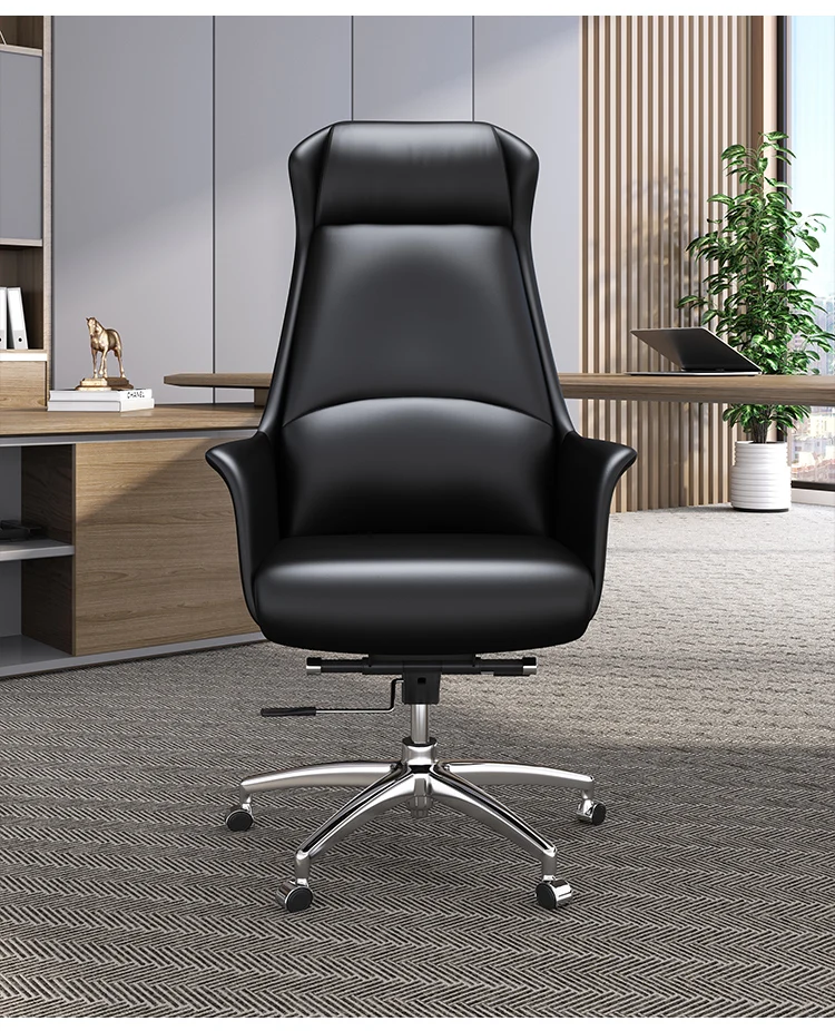 

Office meeting chair, reclining back, leather swivel chair, arched, sedentary, lumbar protective home chair