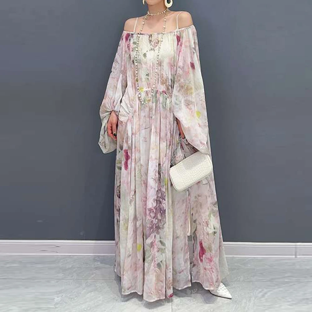 

2025 summer and autumn new chiffon printing long dress loose pendulum long dress elegant lady fashion loose women's clothing