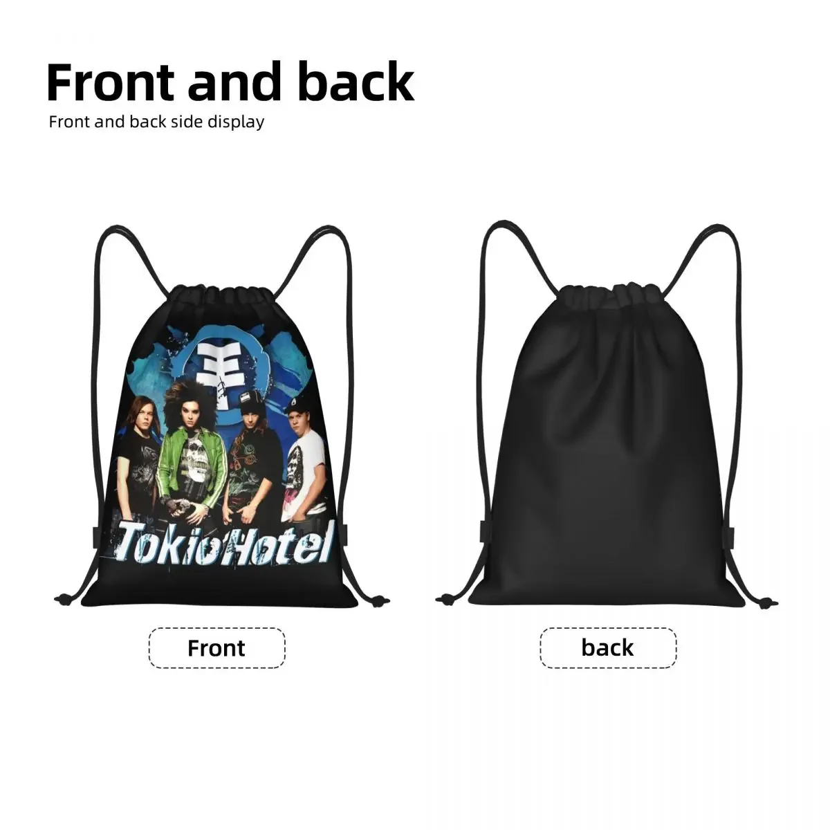 Custom Pop Rock Band Tokio Hotel Drawstring Backpack Bags Men Women Lightweight German Gym Sports Sackpack Sacks for Traveling