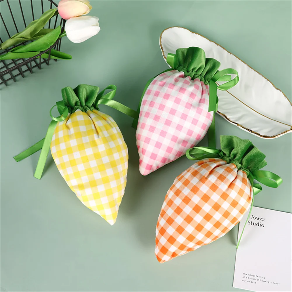 1/10Pcs Easter Carrot Gift Bags Velvet Carrot Drawstring Bags Easter Candy Cookie Packaging for Kids Easter Decoration 2025