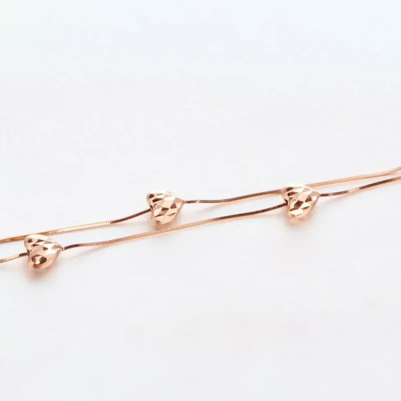 585 Rose Gold Double Layer Snake Bone Chain Heart Shiny bracelet for women Fashion Exquisite Plated 14K Rose Gold Fine Jewelry