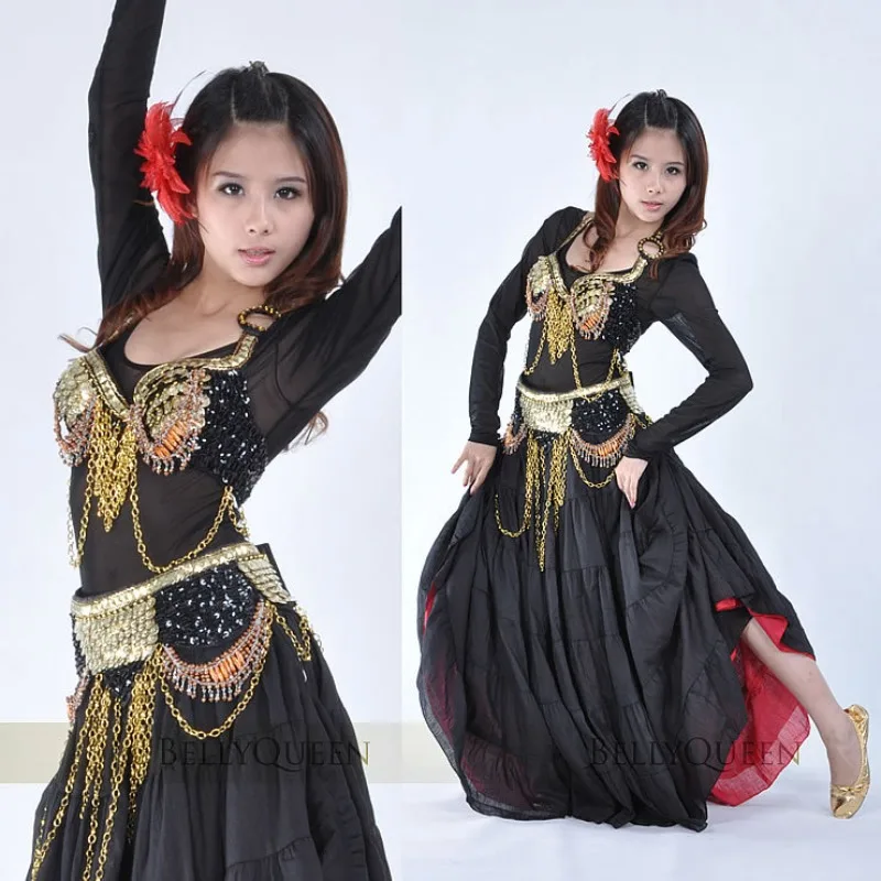 Customized Tribal Style Transparent Round Neck Long Sleeved Belly Dance Specific Transparent Base Top