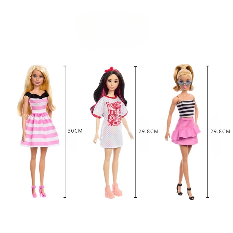 Originele Barbie Pop Fashionista Kids Speelgoed Voor Meisjes 65-jarig Jubileum Blonde Haarpoppen Gestreepte Jurk Accessoires Juguetes Cadeau